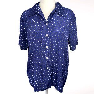 California Krush Navy Polka Dot Vintage Blouse Short Sleeve Size Medium